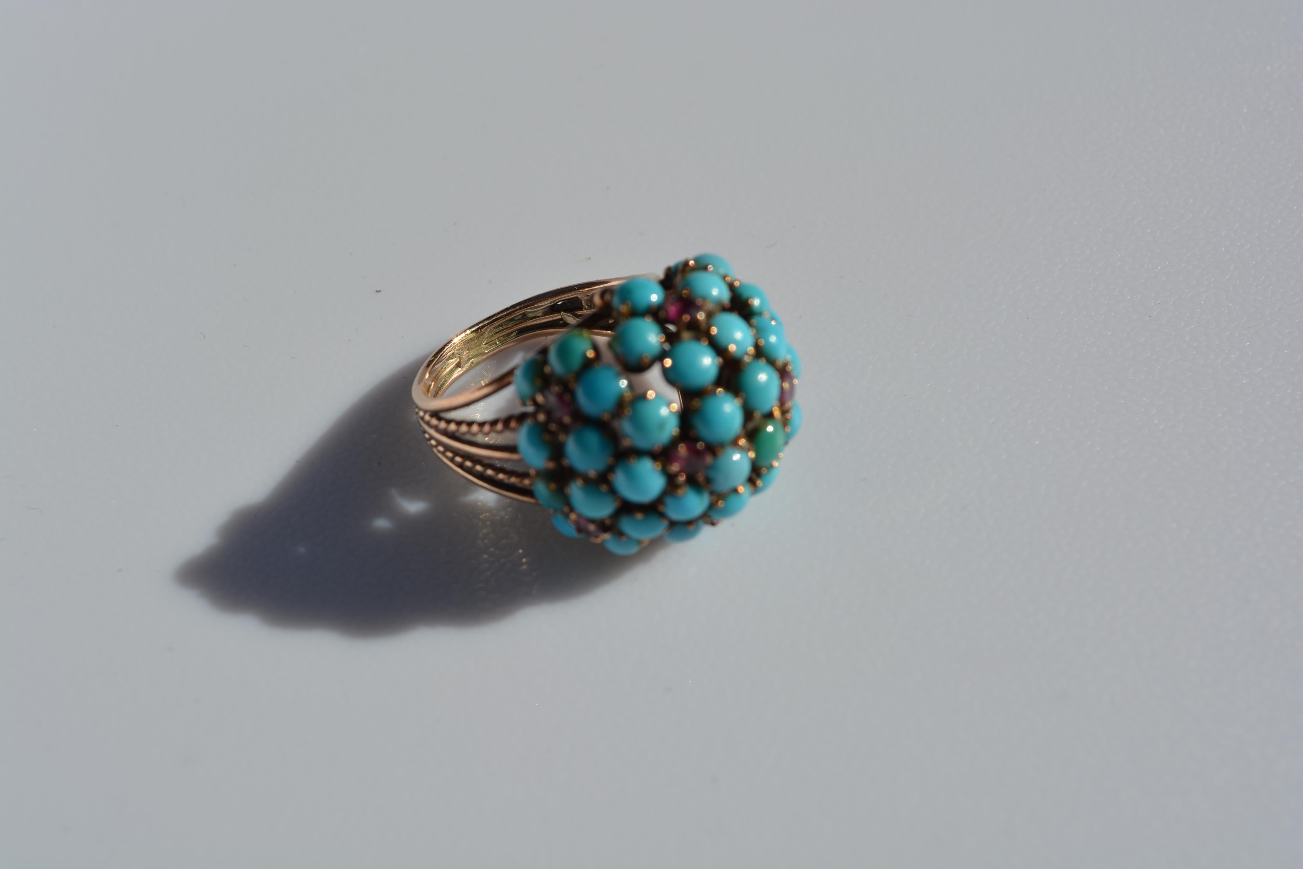 Antique Victorian 14 Karat Ruby and Turquoise Ring For Sale 1