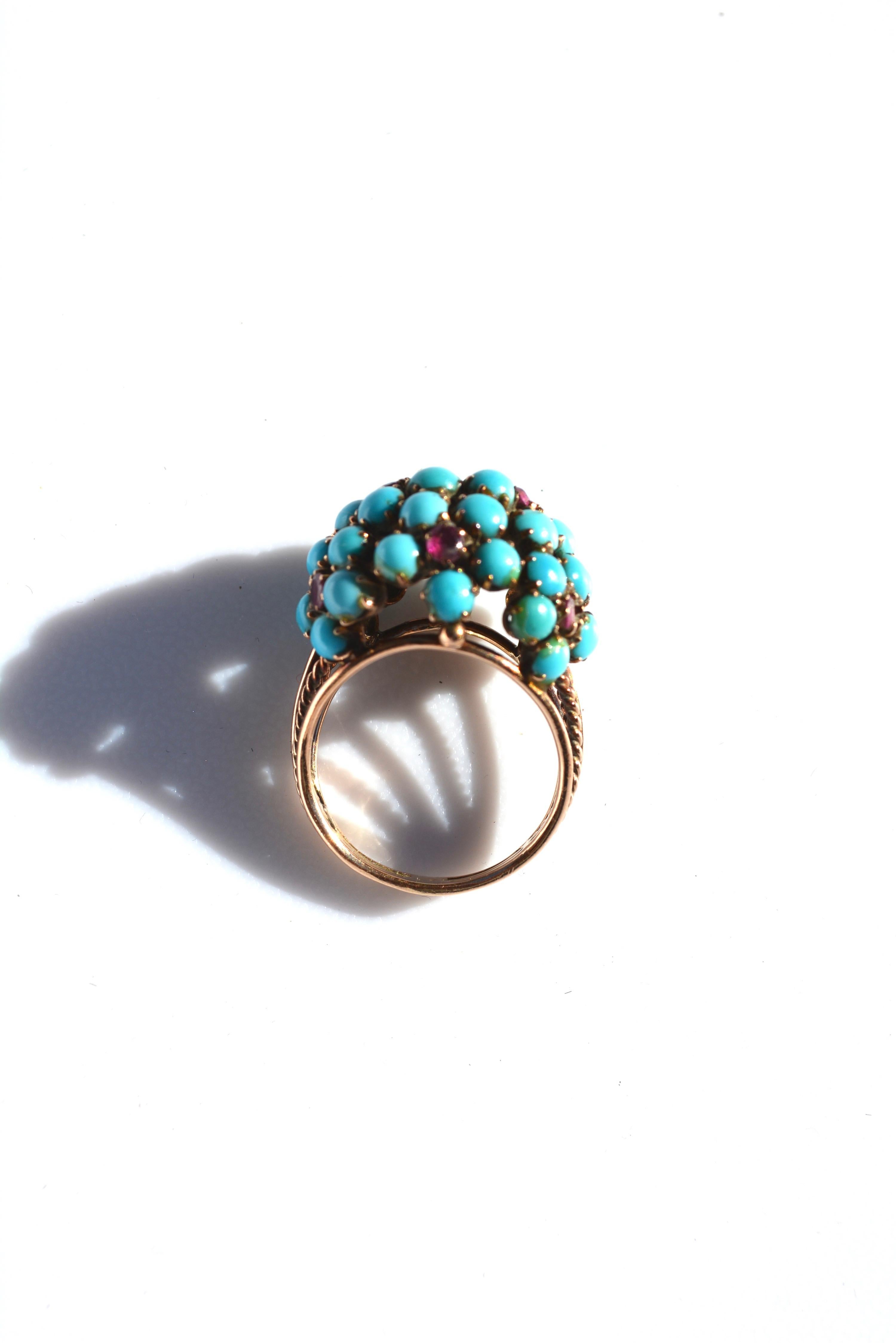 Antique Victorian 14 Karat Ruby and Turquoise Ring For Sale 2