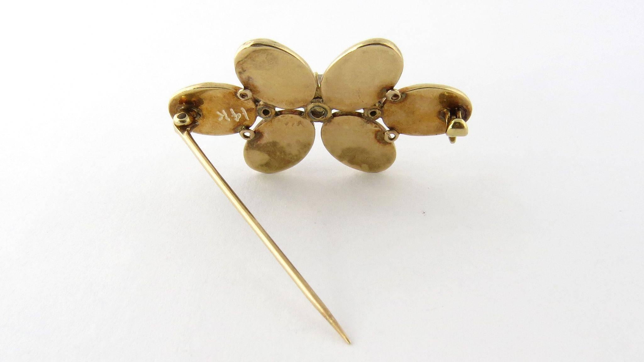 Round Cut Antique Victorian 14 Karat Yellow Gold Saphrite and Spinel Flower Brooch Pin For Sale