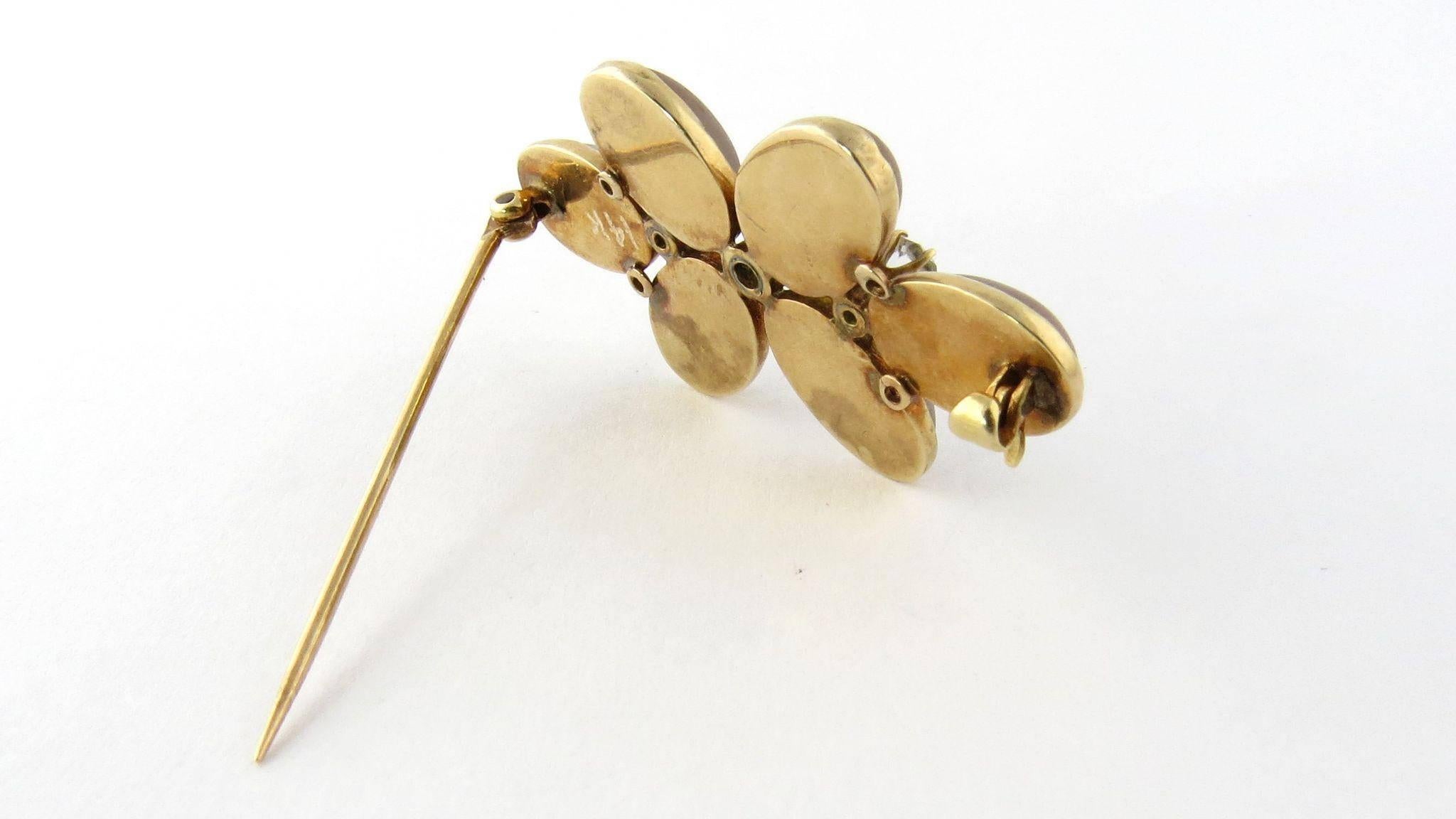 Round Cut Antique Victorian 14 Karat Yellow Gold Saphrite and Spinel Flower Brooch Pin For Sale