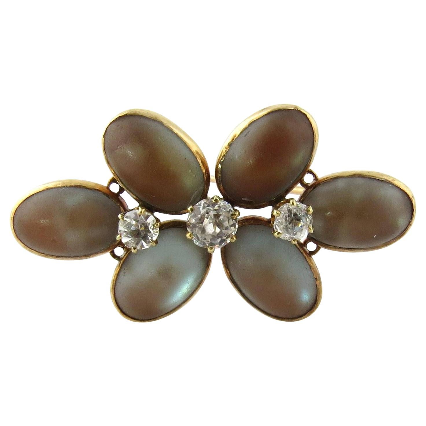 Antique Victorian 14 Karat Yellow Gold Saphrite and Spinel Flower Brooch Pin For Sale