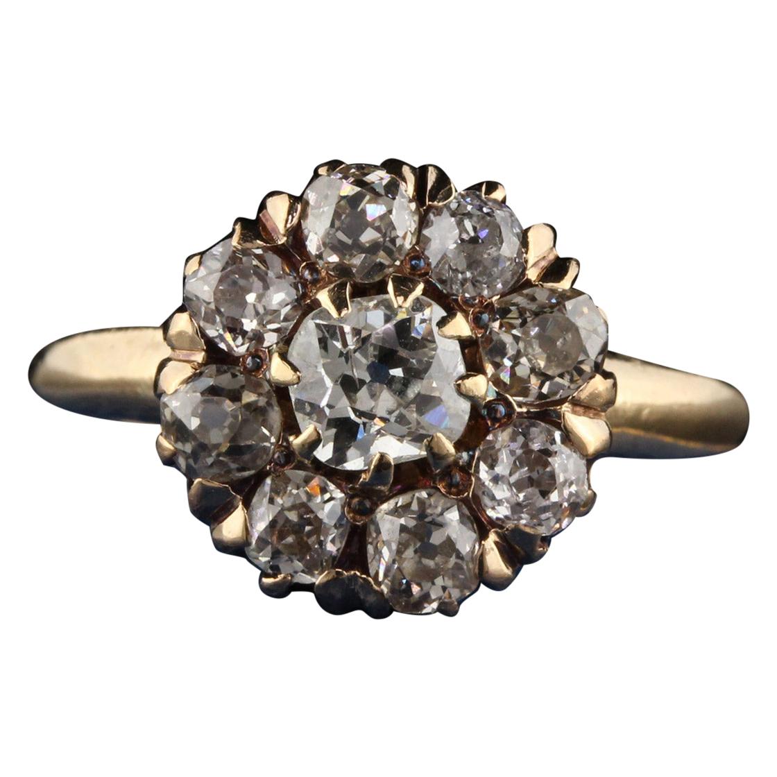 Antique Victorian 14 Karat Yellow Gold Old Mine Cut Diamond Engagement Ring