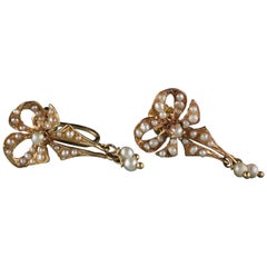 Antique Victorian 14 Karat Yellow Gold Pearl Earrings