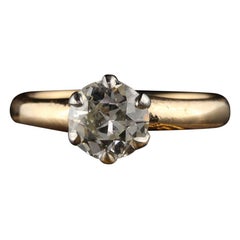 Vintage Victorian 14 Karat Yellow Gold Platinum Old Euro Cut Diamond Ring