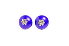 Antique Victorian 14ct Gold Blue Enamel And Diamond Stud Earrings