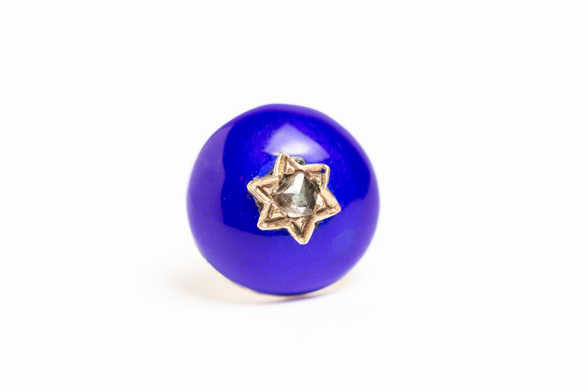 Antique Victorian 14ct Gold Blue Enamel And Diamond Stud Earrings In Good Condition For Sale In Portland, England