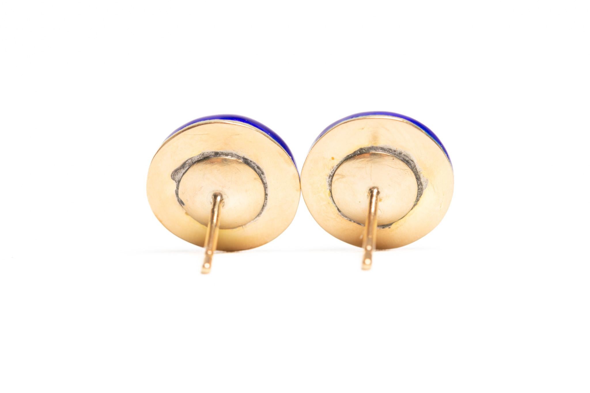 Women's Antique Victorian 14ct Gold Blue Enamel And Diamond Stud Earrings For Sale