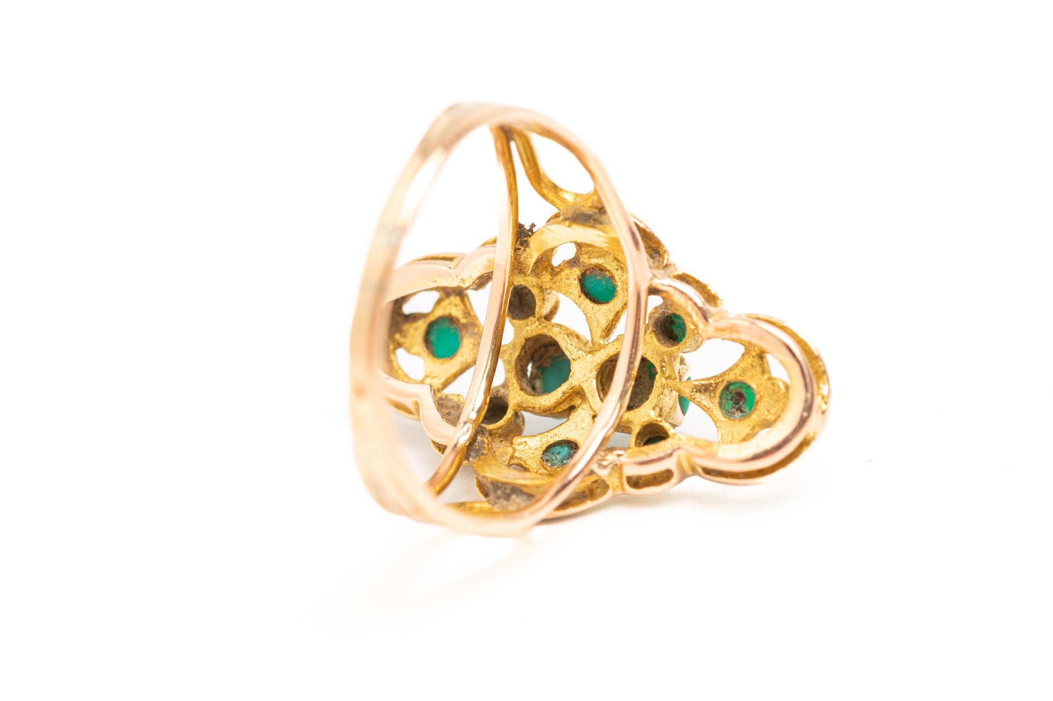 Antique Victorian 14ct Gold Blue Enamel and Turquoise Navette Ring For Sale 4