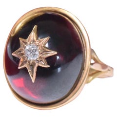 Antique Victorian 14ct Gold Carbuncle ‘Star’ OMC Diamond Set Ring Circa 1880-90