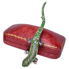 Antique Victorian 14ct Gold Demantoid And Diamond ‘Salamander’ Brooch Circa 1880