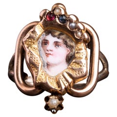 Antique Victorian 14ct Gold Enamel Portrait Ring