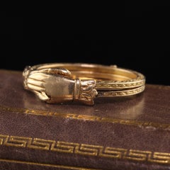 Antique Victorian 14K/10K Yellow Gold Engraved Fede Hands Ring