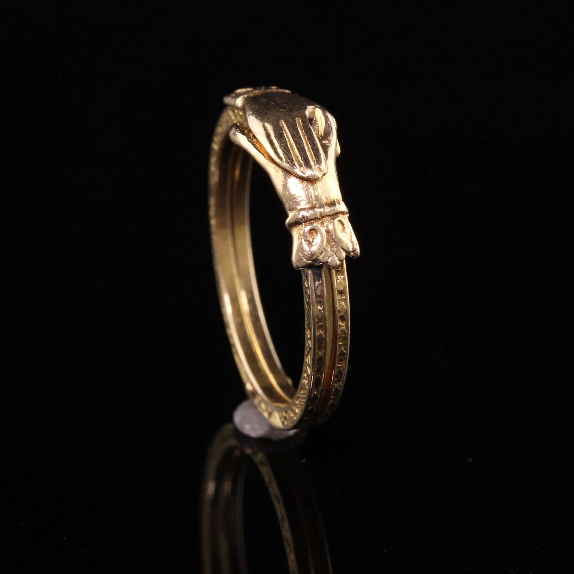 Antique Victorian 14K/10K Yellow Gold Engraved Fede Hands Ring 1
