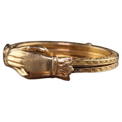 Antique Victorian 14K/10K Yellow Gold Engraved Fede Hands Ring