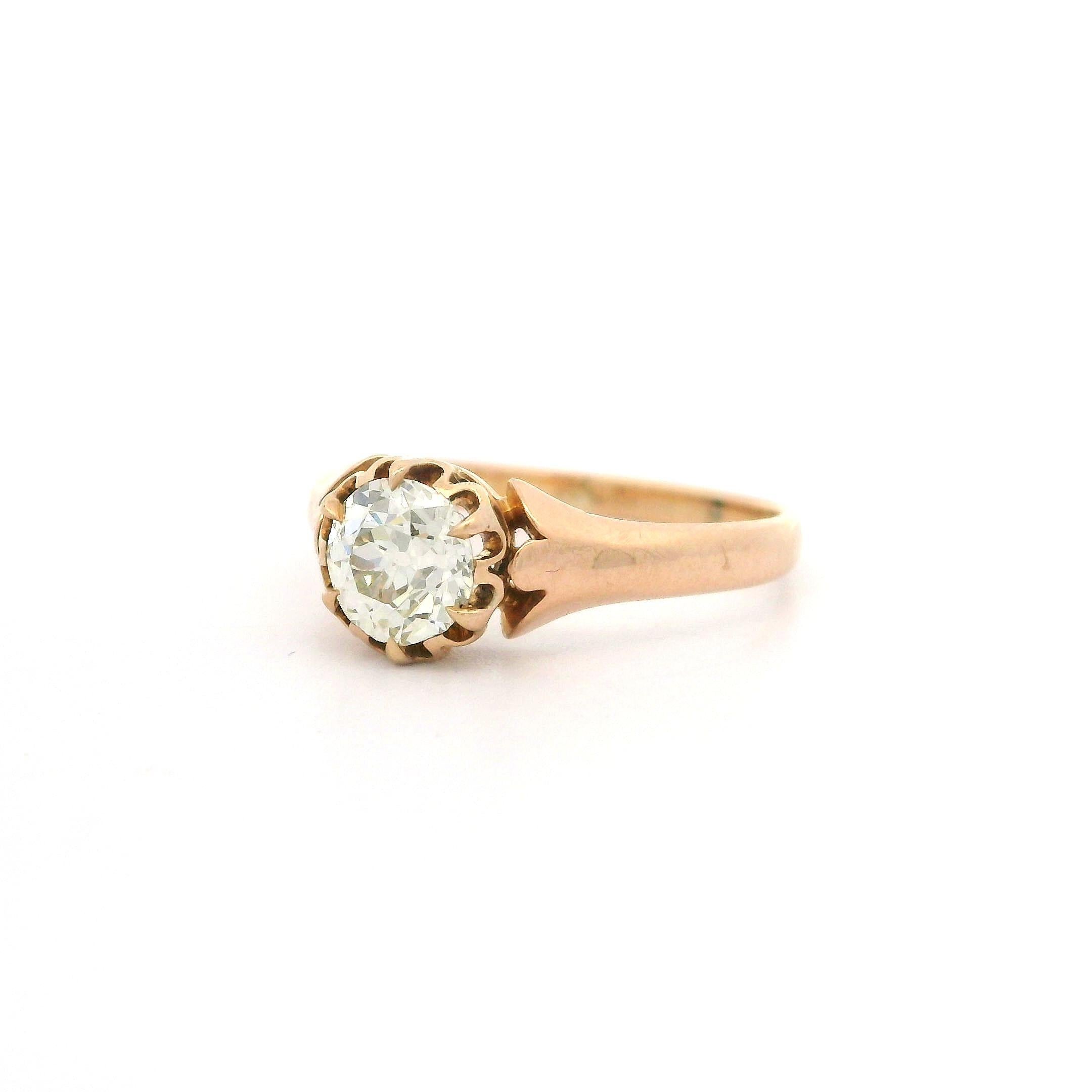 Anillo Solitario Floral Antiguo Victoriano de Oro de 14k de 0,60 ct con Diamante de Corte Europeo Antiguo en venta 5