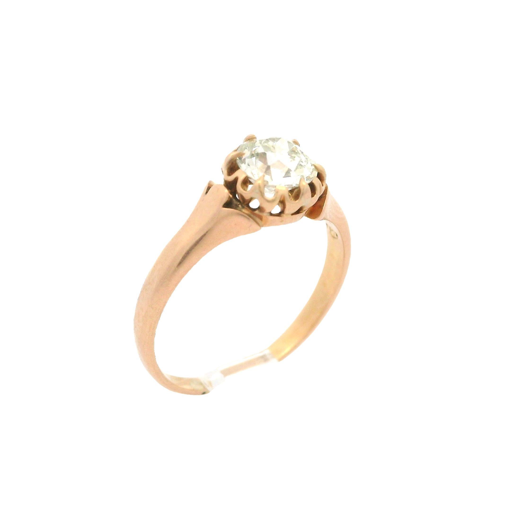 Anillo Solitario Floral Antiguo Victoriano de Oro de 14k de 0,60 ct con Diamante de Corte Europeo Antiguo Corte europeo antiguo en venta