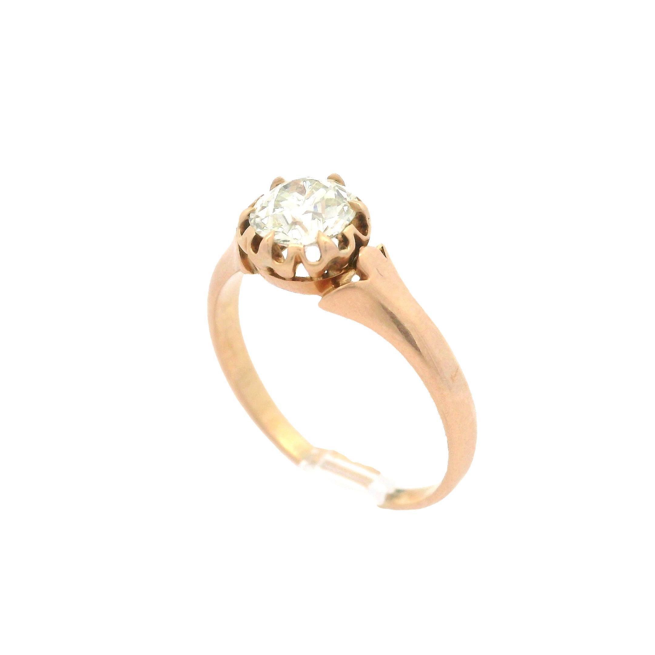 Anillo Solitario Floral Antiguo Victoriano de Oro de 14k de 0,60 ct con Diamante de Corte Europeo Antiguo en Excelente estado para la venta en Montclair, NJ
