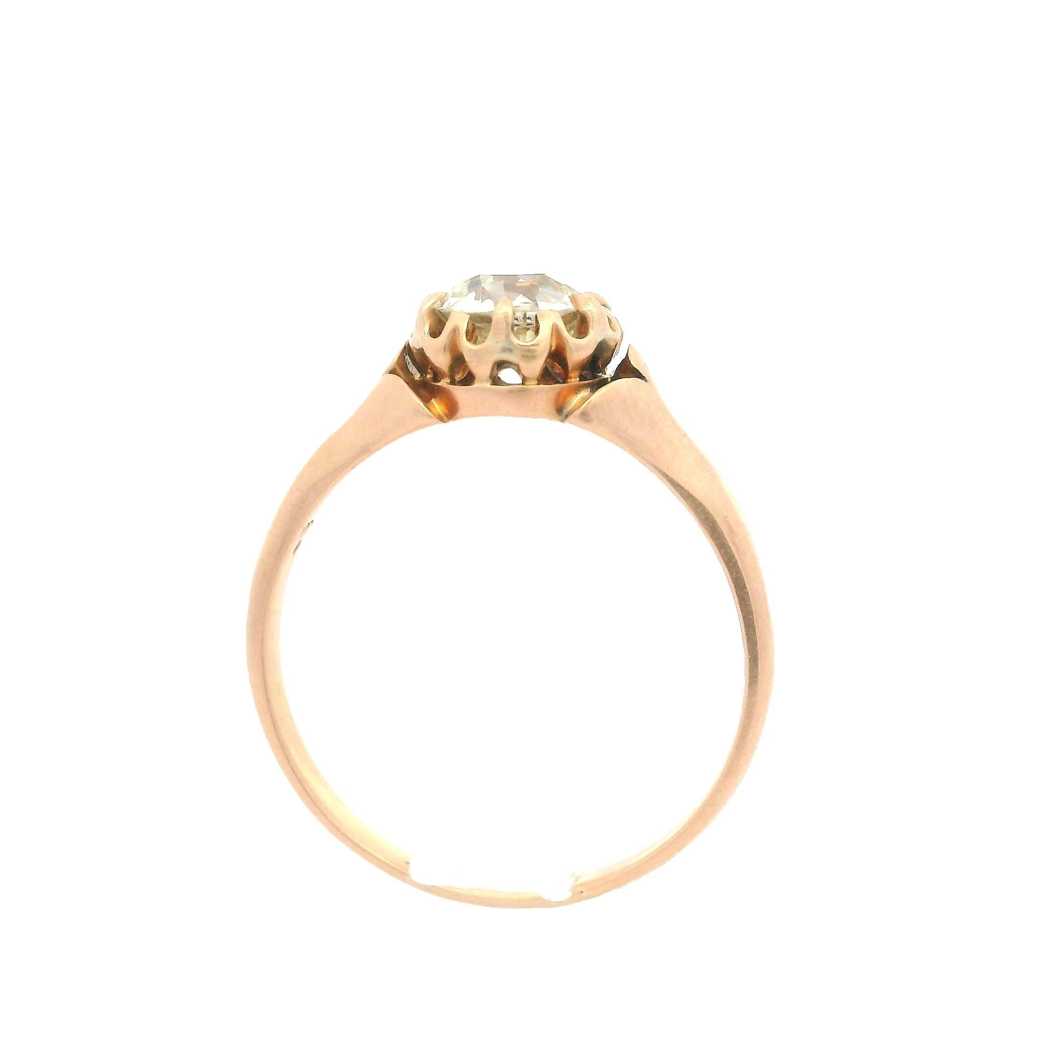 De las mujeres Anillo Solitario Floral Antiguo Victoriano de Oro de 14k de 0,60 ct con Diamante de Corte Europeo Antiguo en venta