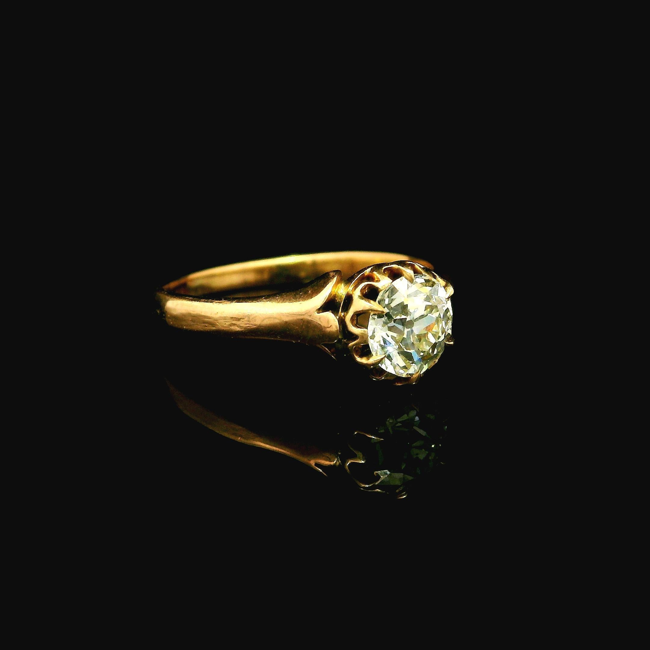 Anillo Solitario Floral Antiguo Victoriano de Oro de 14k de 0,60 ct con Diamante de Corte Europeo Antiguo en venta 1