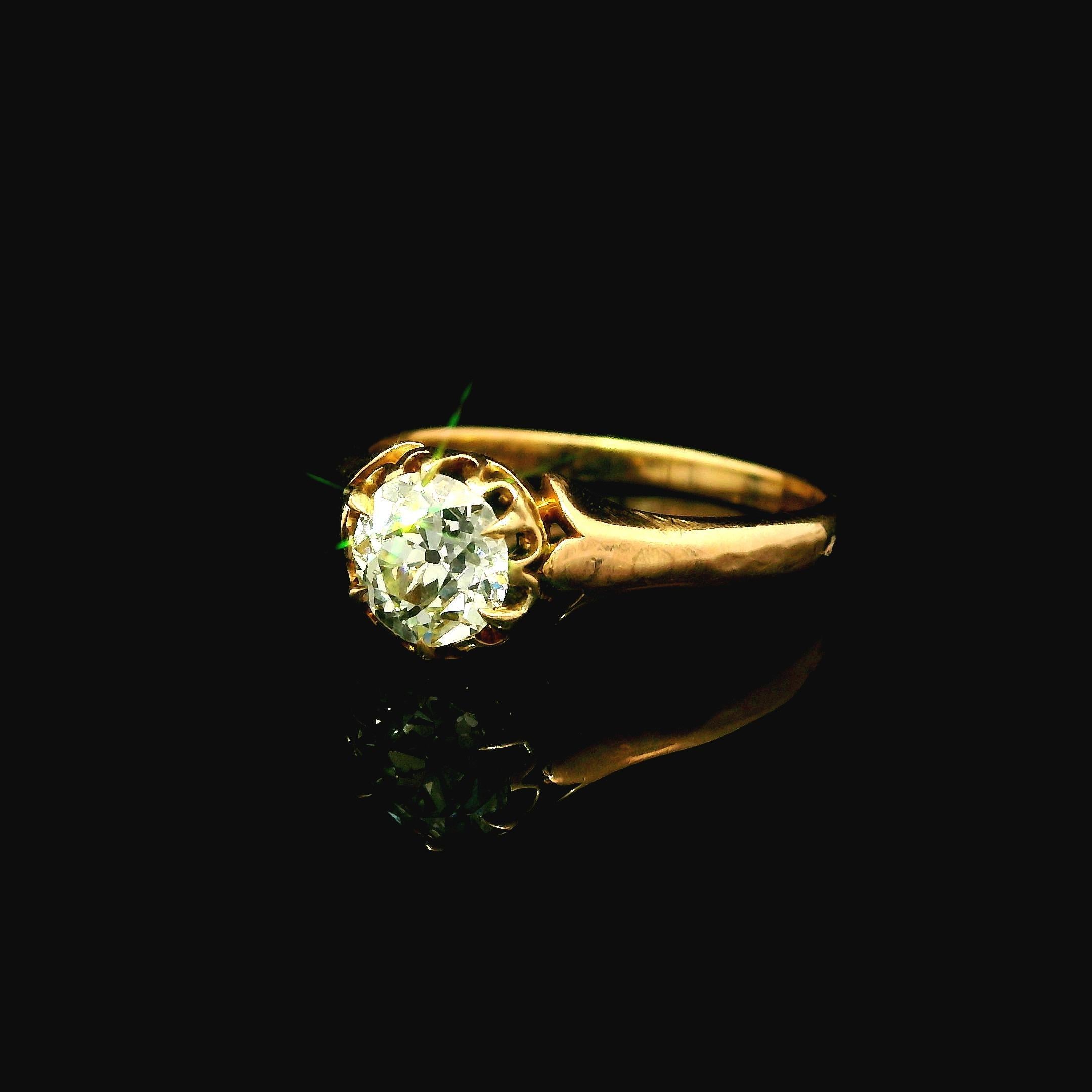 Anillo Solitario Floral Antiguo Victoriano de Oro de 14k de 0,60 ct con Diamante de Corte Europeo Antiguo en venta 2