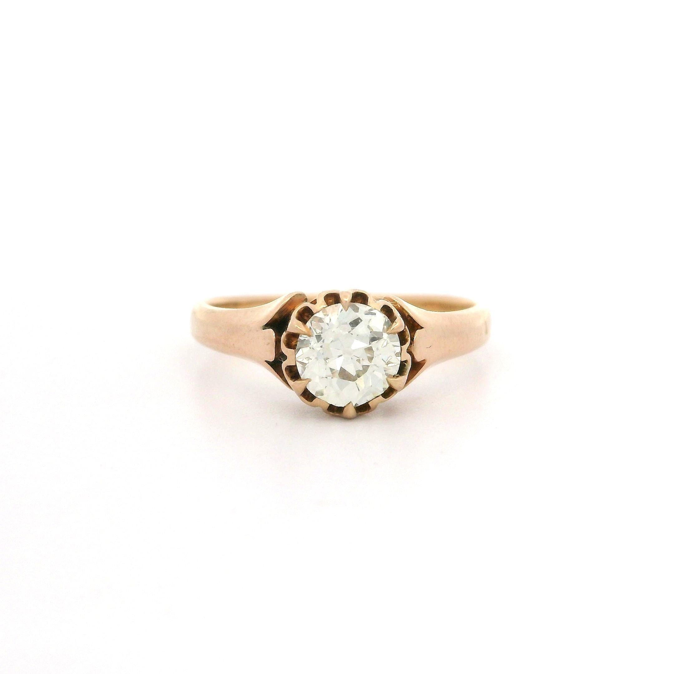Anillo Solitario Floral Antiguo Victoriano de Oro de 14k de 0,60 ct con Diamante de Corte Europeo Antiguo en venta 3