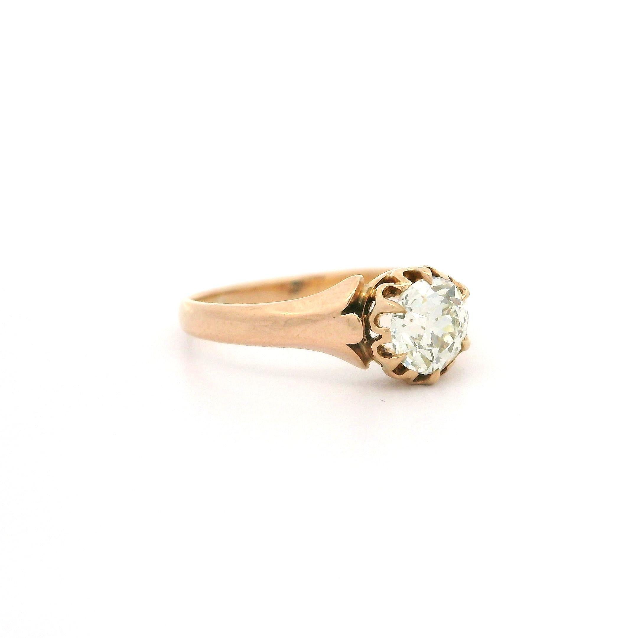 Anillo Solitario Floral Antiguo Victoriano de Oro de 14k de 0,60 ct con Diamante de Corte Europeo Antiguo en venta 4