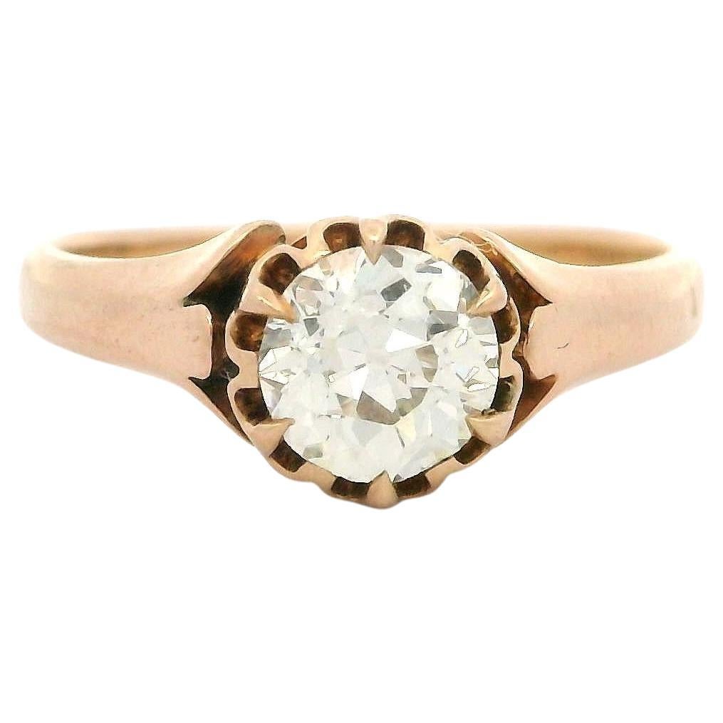 Antique Victorian 14k Gold 0.60ct Old Euro Cut Diamond Floral Solitaire Ring
