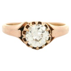 Antico anello vittoriano in oro 14k con solitario floreale di diamanti taglio euro da 0,60 carati