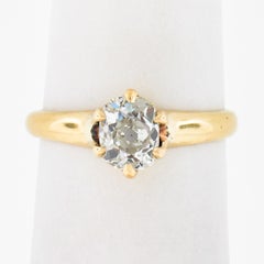 Antique Victorian 14k Gold 0.82ct Old Cushion Diamond Solitaire Engagement Ring