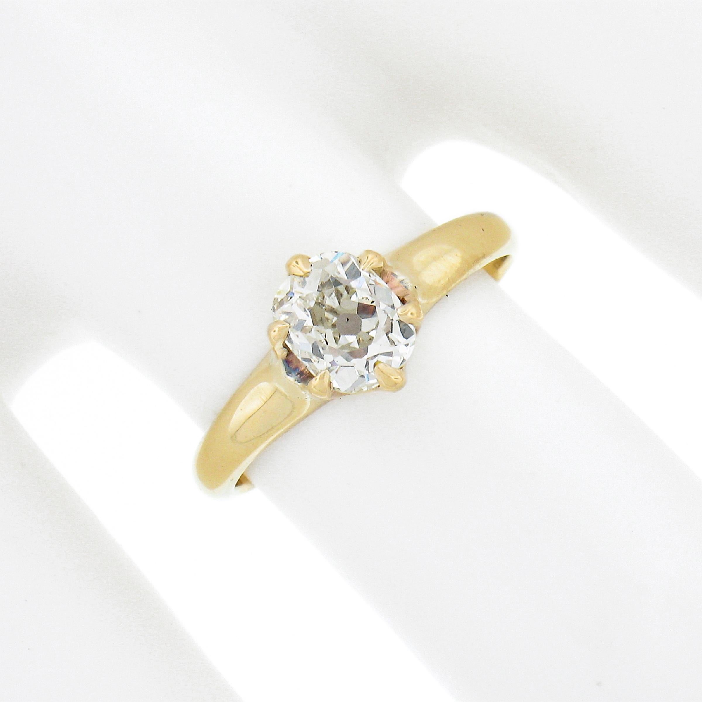 Antique Victorian 14k Gold 0.82ct Old Cushion Diamond Solitaire Engagement Ring In Good Condition For Sale In Montclair, NJ