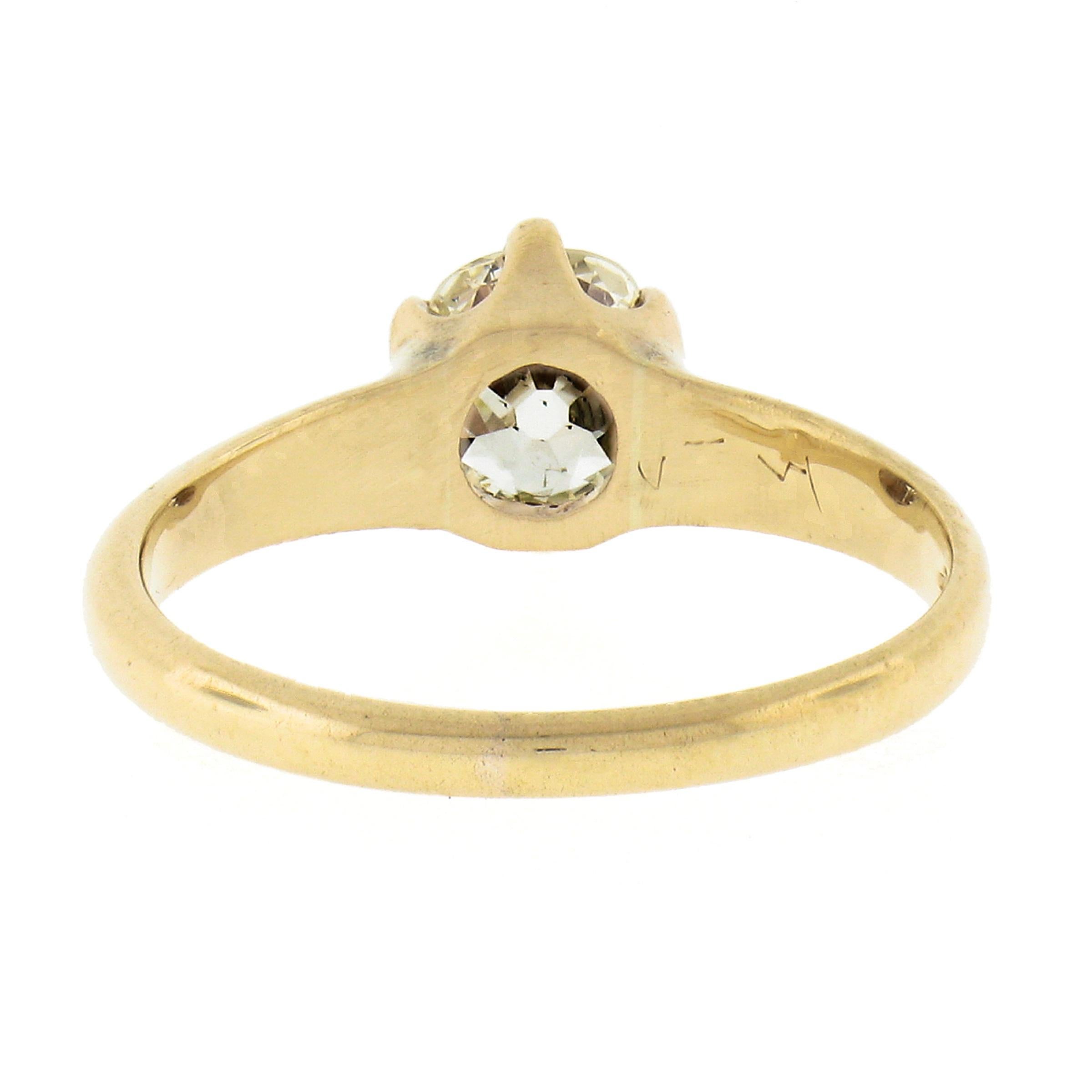 Antique Victorian 14k Gold 0.82ct Old Cushion Diamond Solitaire Engagement Ring For Sale 2