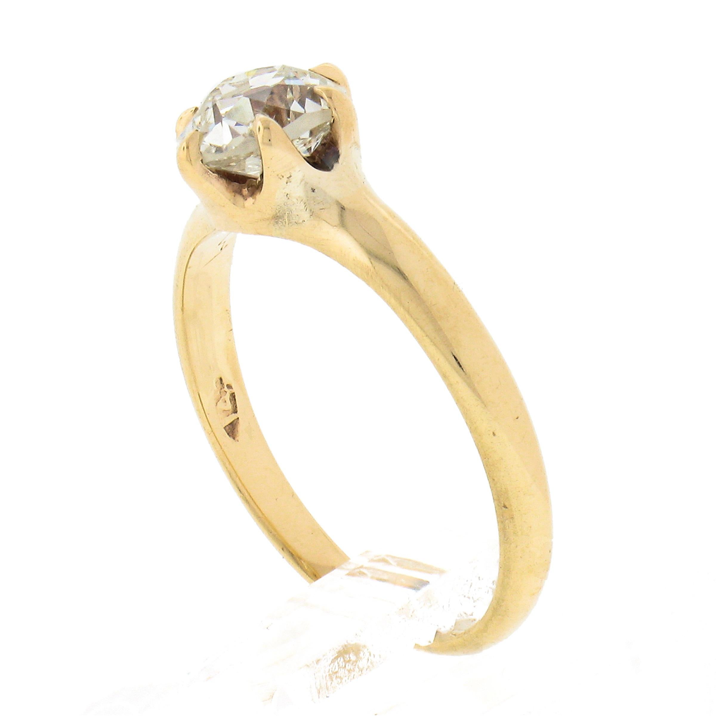 Antique Victorian 14k Gold 0.82ct Old Cushion Diamond Solitaire Engagement Ring For Sale 4