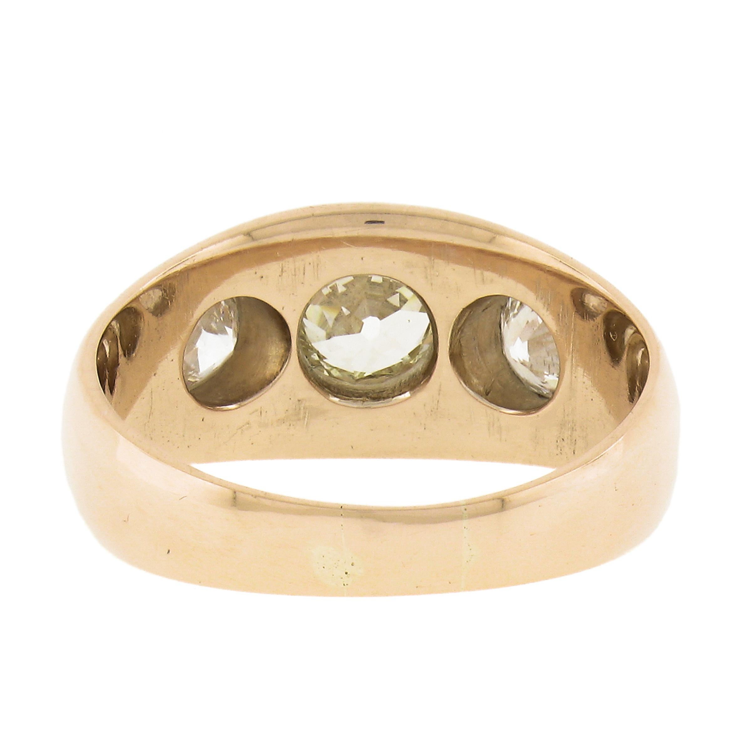 Antike viktorianische 14K Gold 0,82ct Old Cut Mine Diamant 3 Stone Gypsy Ring 1