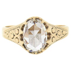 Antiker viktorianischer Solitär-Ring aus 14 Karat Gold 1,63 Karat GIA Großer ovaler Diamant im Rosenschliff