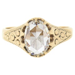 Bague solitaire victorienne ancienne en or 14 carats 1,63 carat, certifiée GIA, avec diamant ovale taille rose