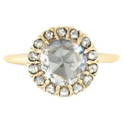 Antique Victorian 14k Gold 1.66ctw GIA Rose Cut Diamond Solitaire 
Halo Ring