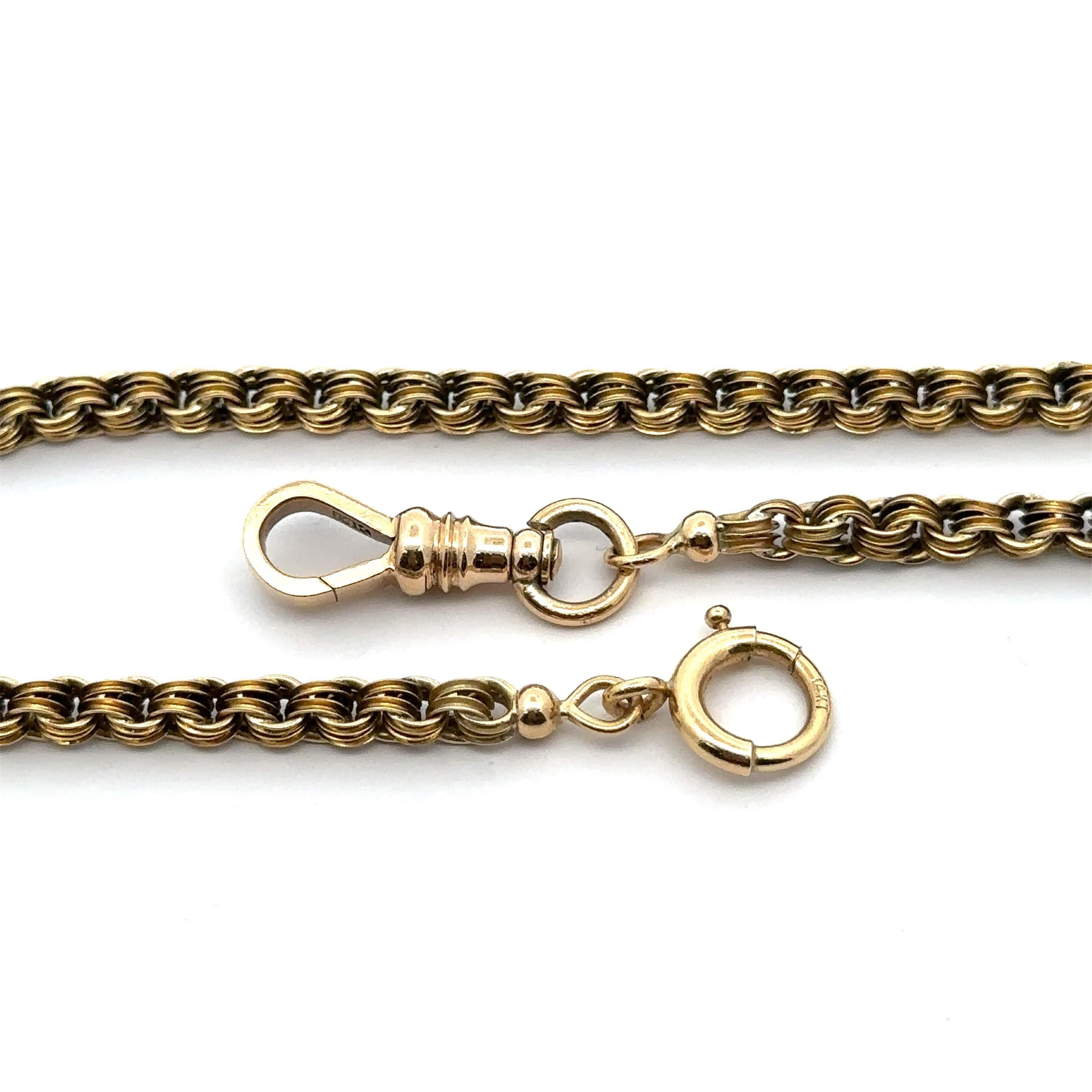 Women's Antique Victorian 14k Gold 19in Double Link Watch Chain Dog Clip & Spring Ring