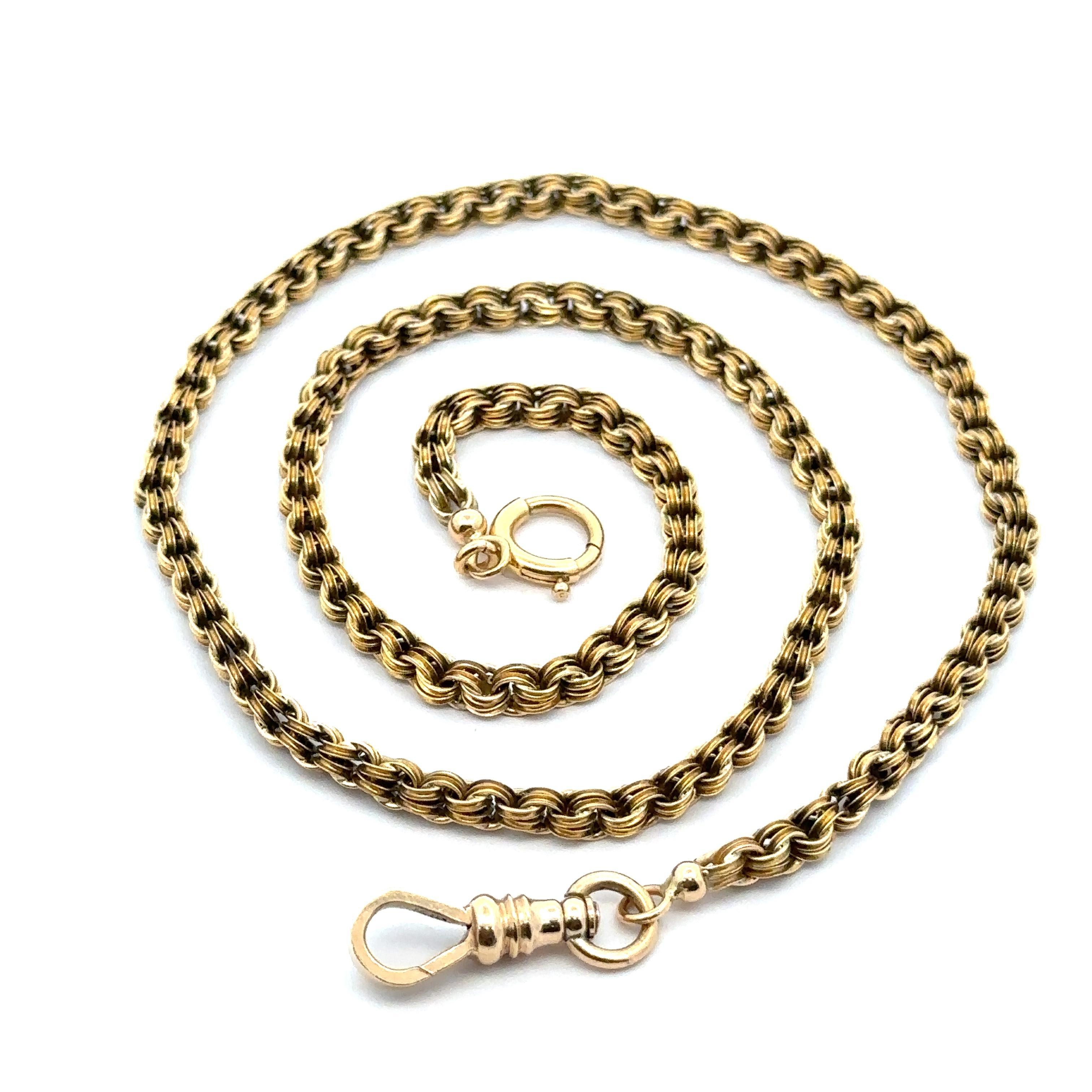 Antique Victorian 14k Gold 19in Double Link Watch Chain Dog Clip & Spring Ring 1