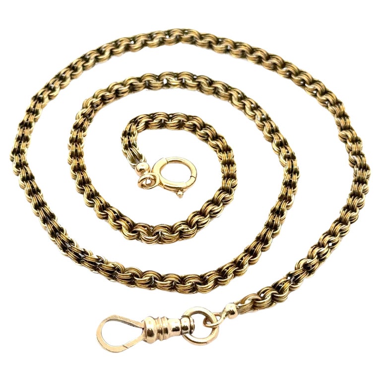 Antique Victorian 14k Gold 19in Double Link Watch Chain Dog Clip