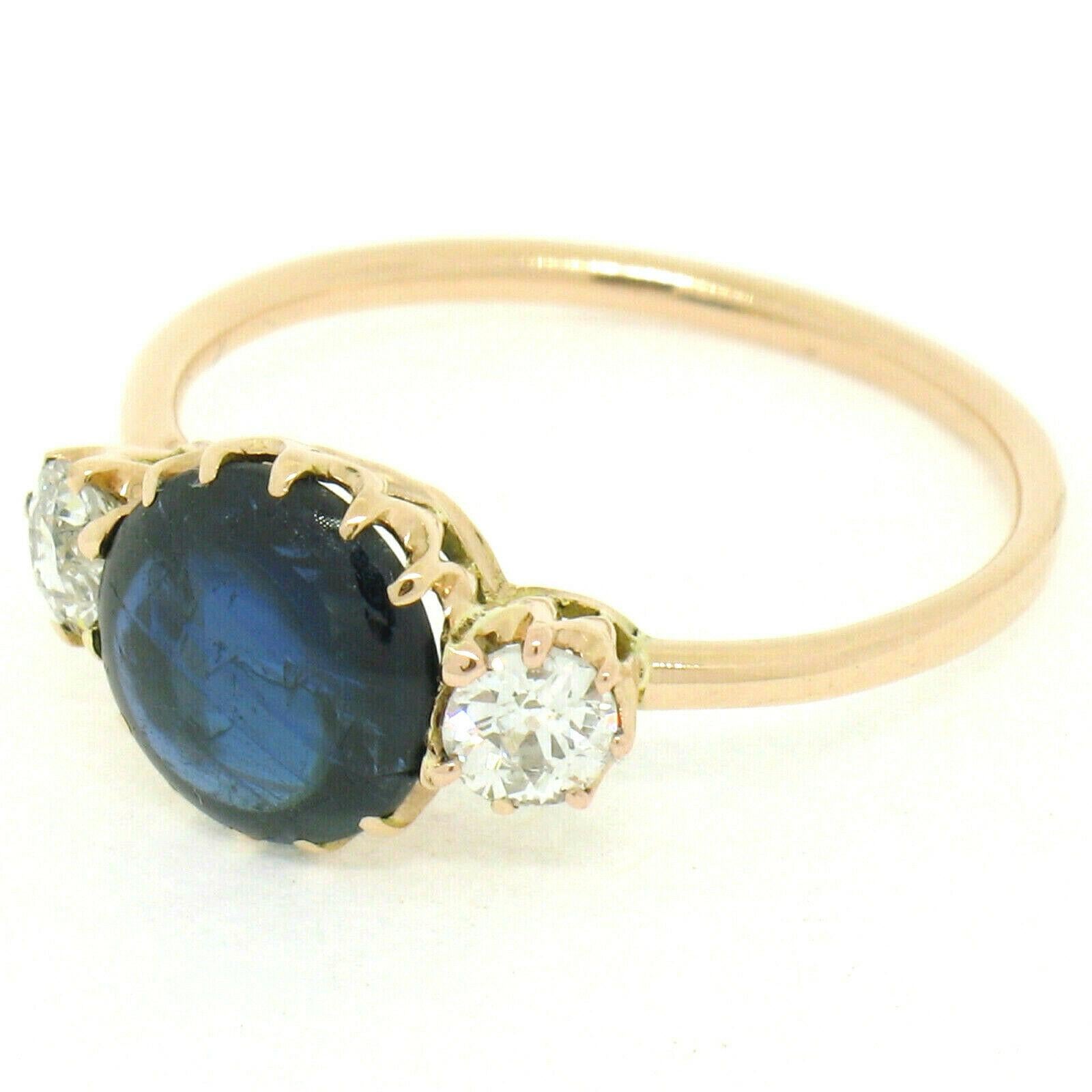 Women's Antique Victorian 14k Gold 2.00ct GIA No Heat Burma Sapphire & Euro Diamond Ring For Sale