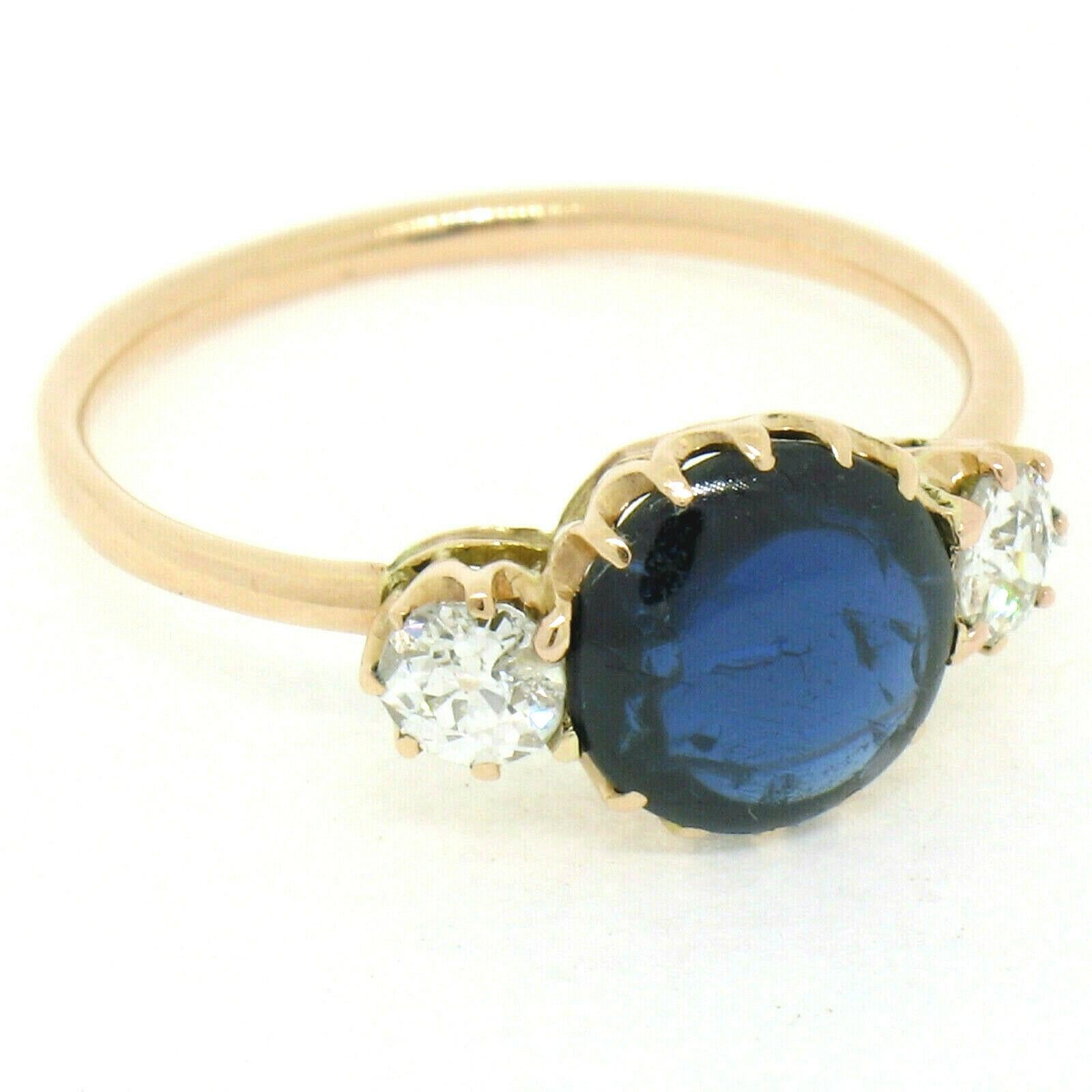 Antique Victorian 14k Gold 2.00ct GIA No Heat Burma Sapphire & Euro Diamond Ring For Sale 1