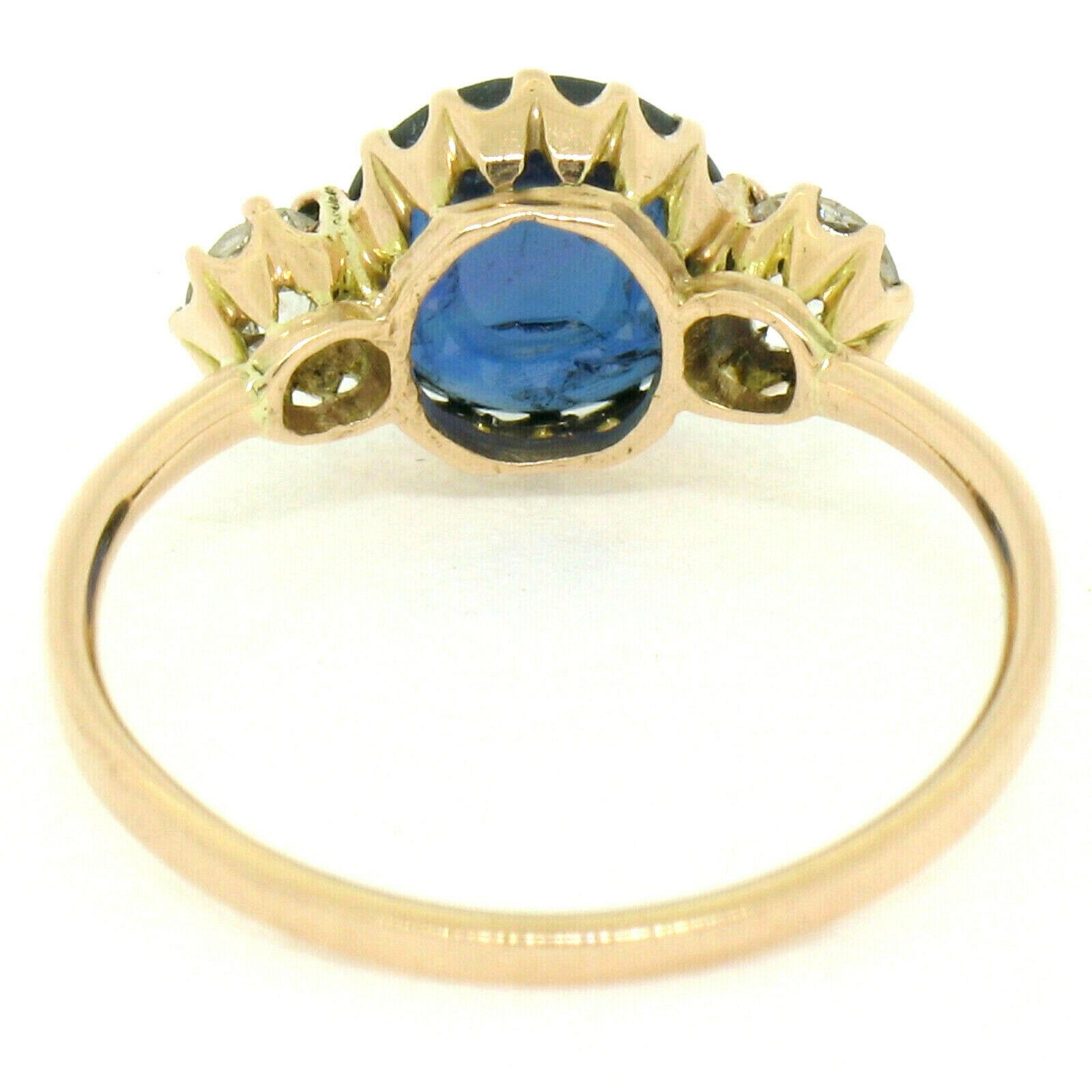 Antique Victorian 14k Gold 2.00ct GIA No Heat Burma Sapphire & Euro Diamond Ring For Sale 2