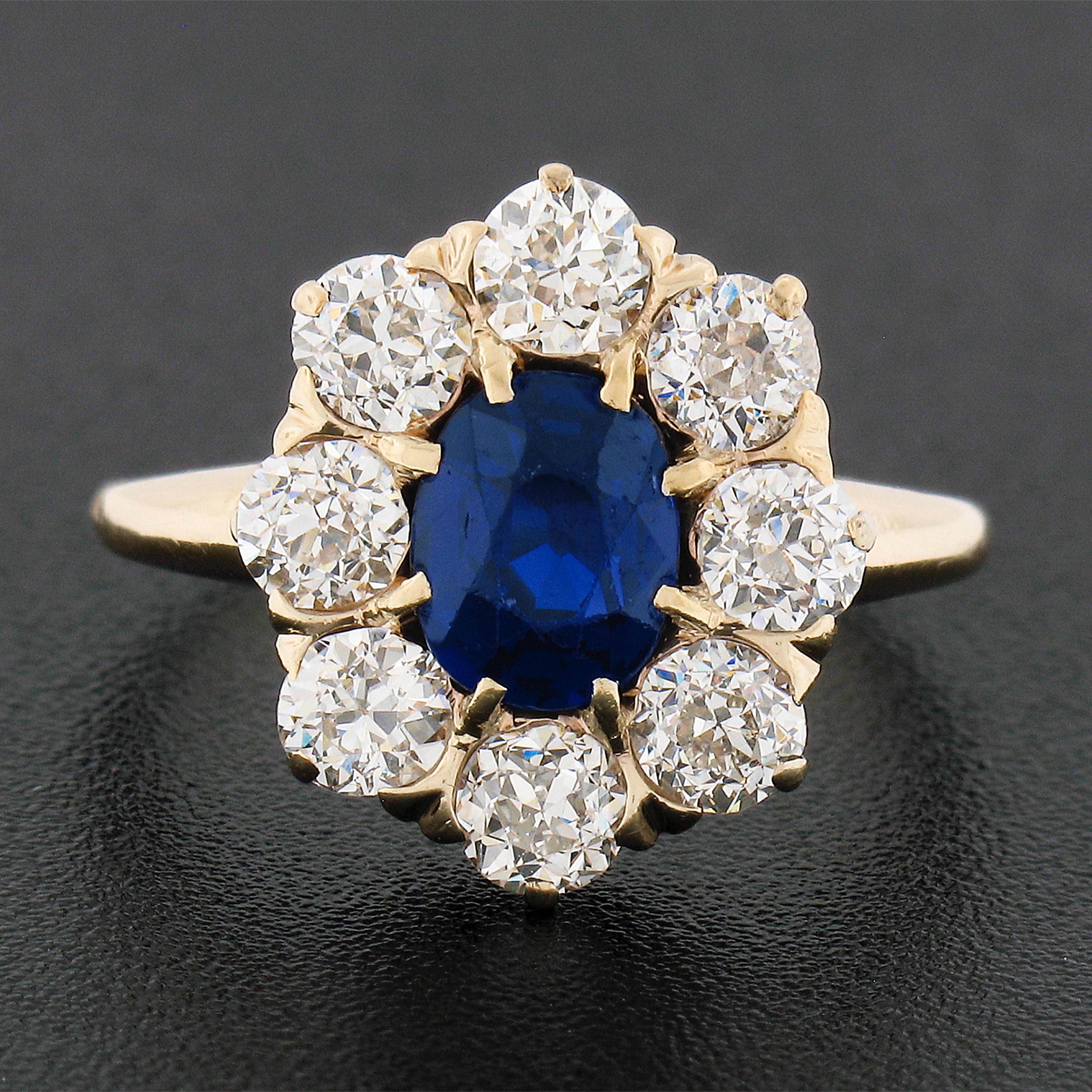 Oval Cut Antique Victorian 14k Gold 2.40ct AGL Burma No Heat Sapphire & Diamond Halo Ring For Sale