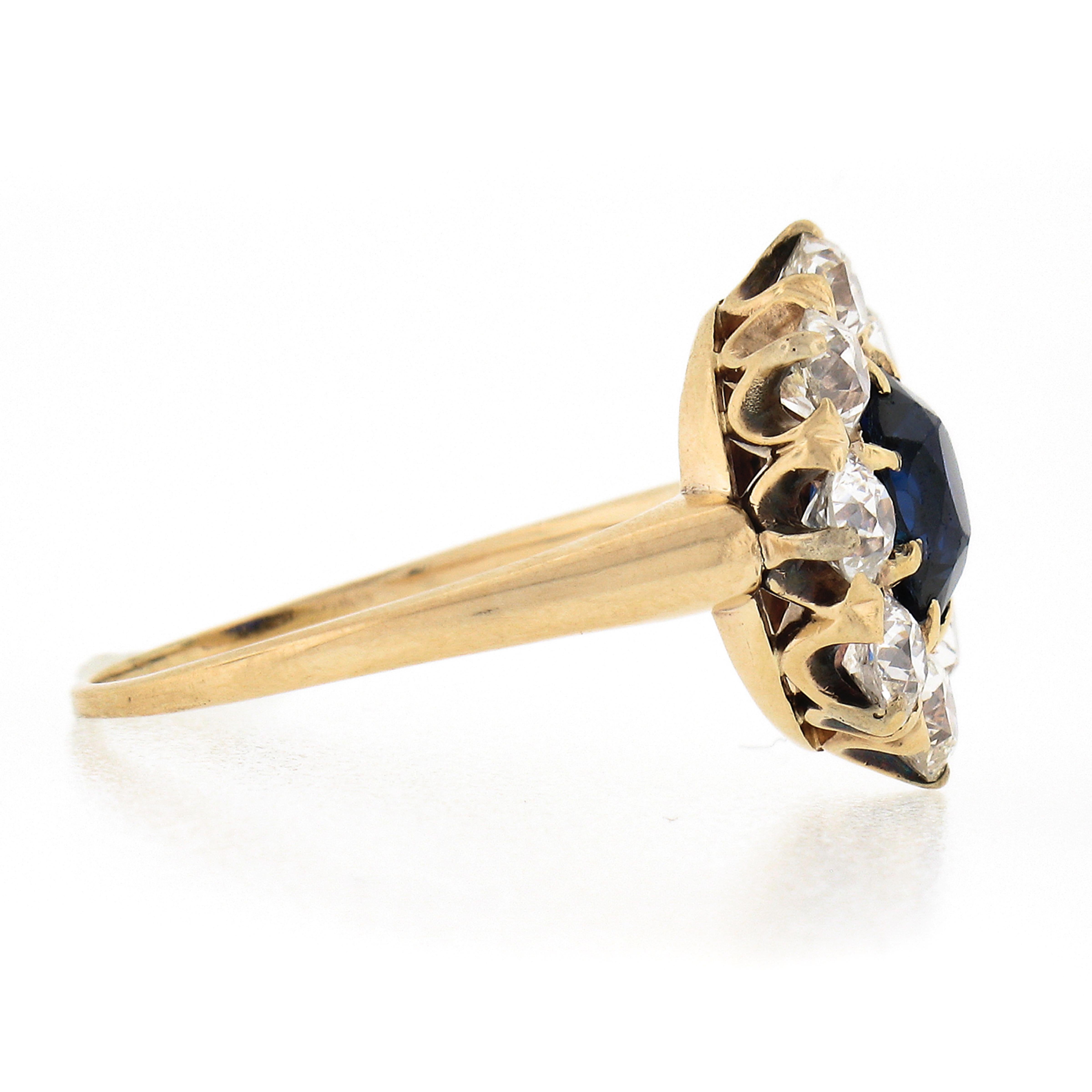 Women's Antique Victorian 14k Gold 2.40ct AGL Burma No Heat Sapphire & Diamond Halo Ring For Sale