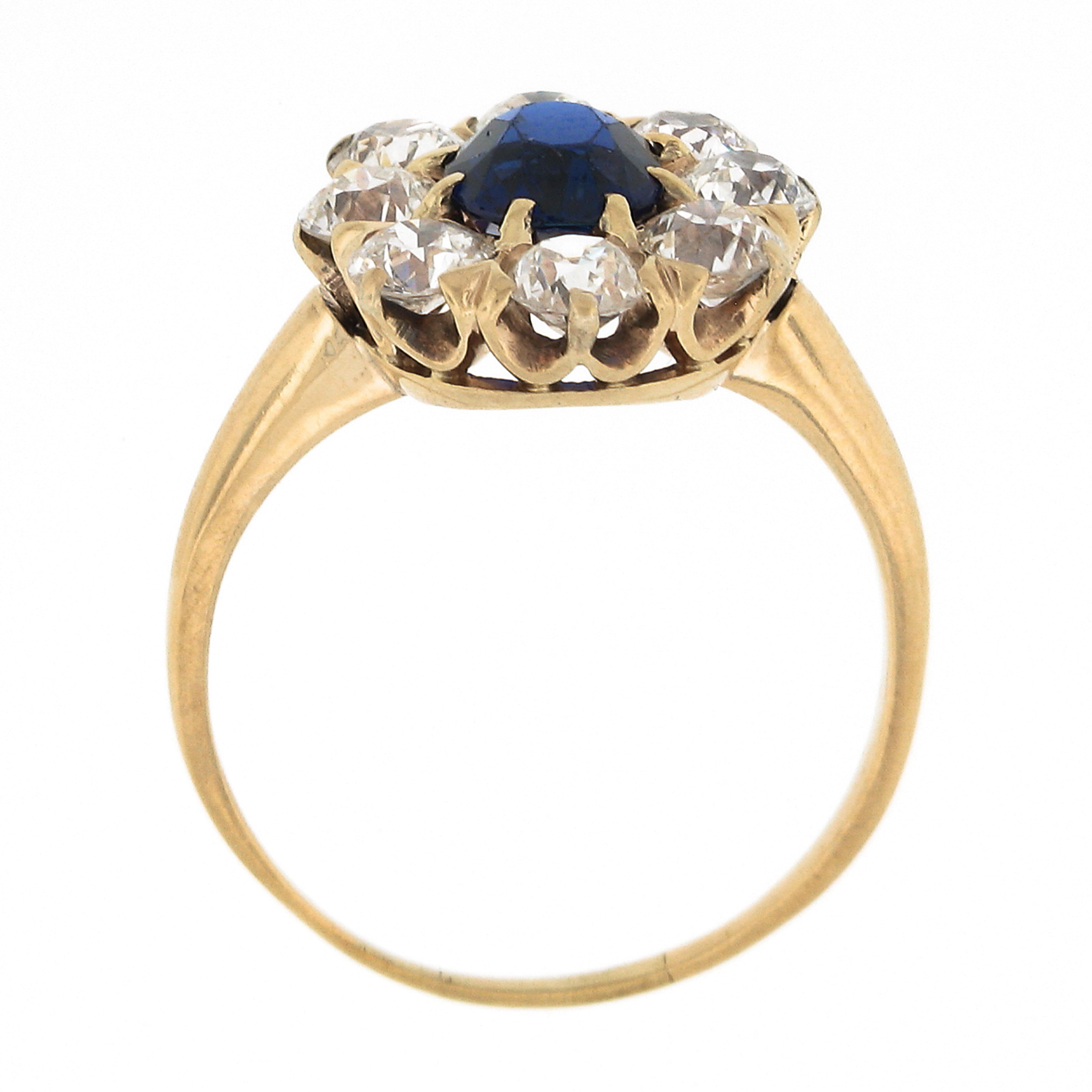 Antique Victorian 14k Gold 2.40ct AGL Burma No Heat Sapphire & Diamond Halo Ring For Sale 3