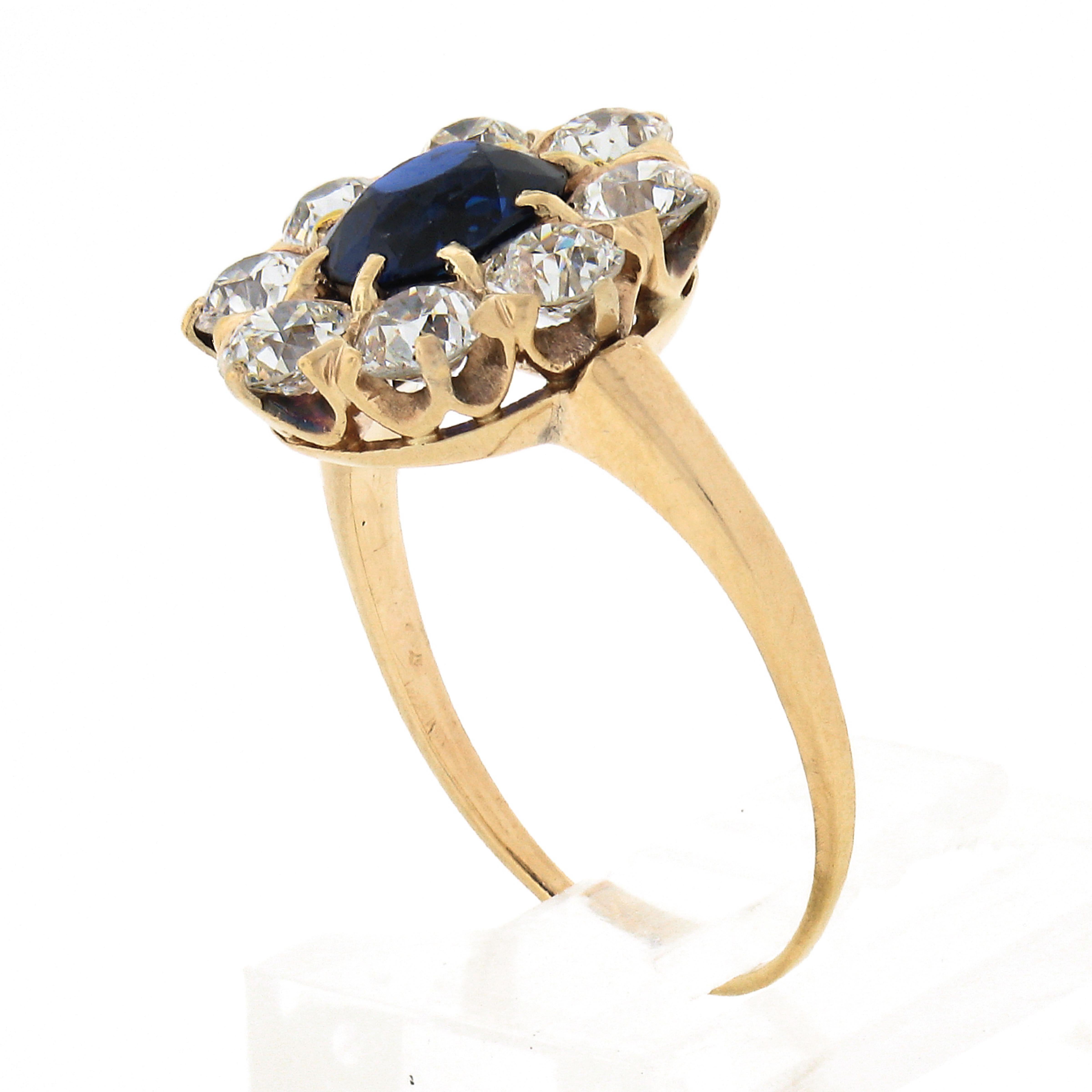 Antique Victorian 14k Gold 2.40ct AGL Burma No Heat Sapphire & Diamond Halo Ring For Sale 4