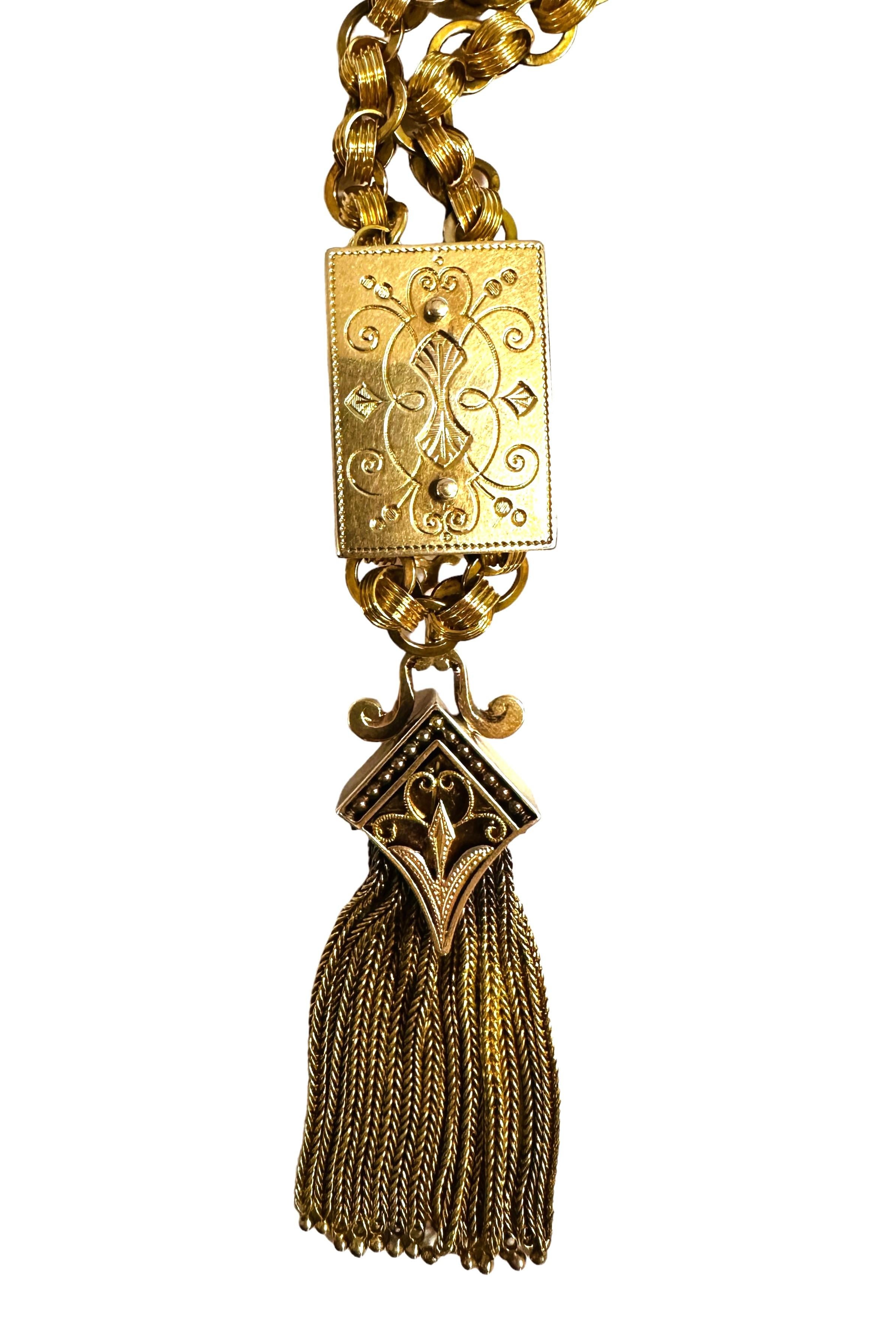 Antique Victorian 14K Gold 33 Inch Fancy Link Slide Necklace 84.54 Grams For Sale 9
