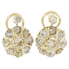Antique Victorian 14k Gold 3.5ctw Old Mine Diamond Cluster Drop Dangle Earrings