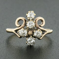 Antique Victorian 14K Gold .60ct Old Mine Diamond Cross w/ Open Swirl Sides Ring