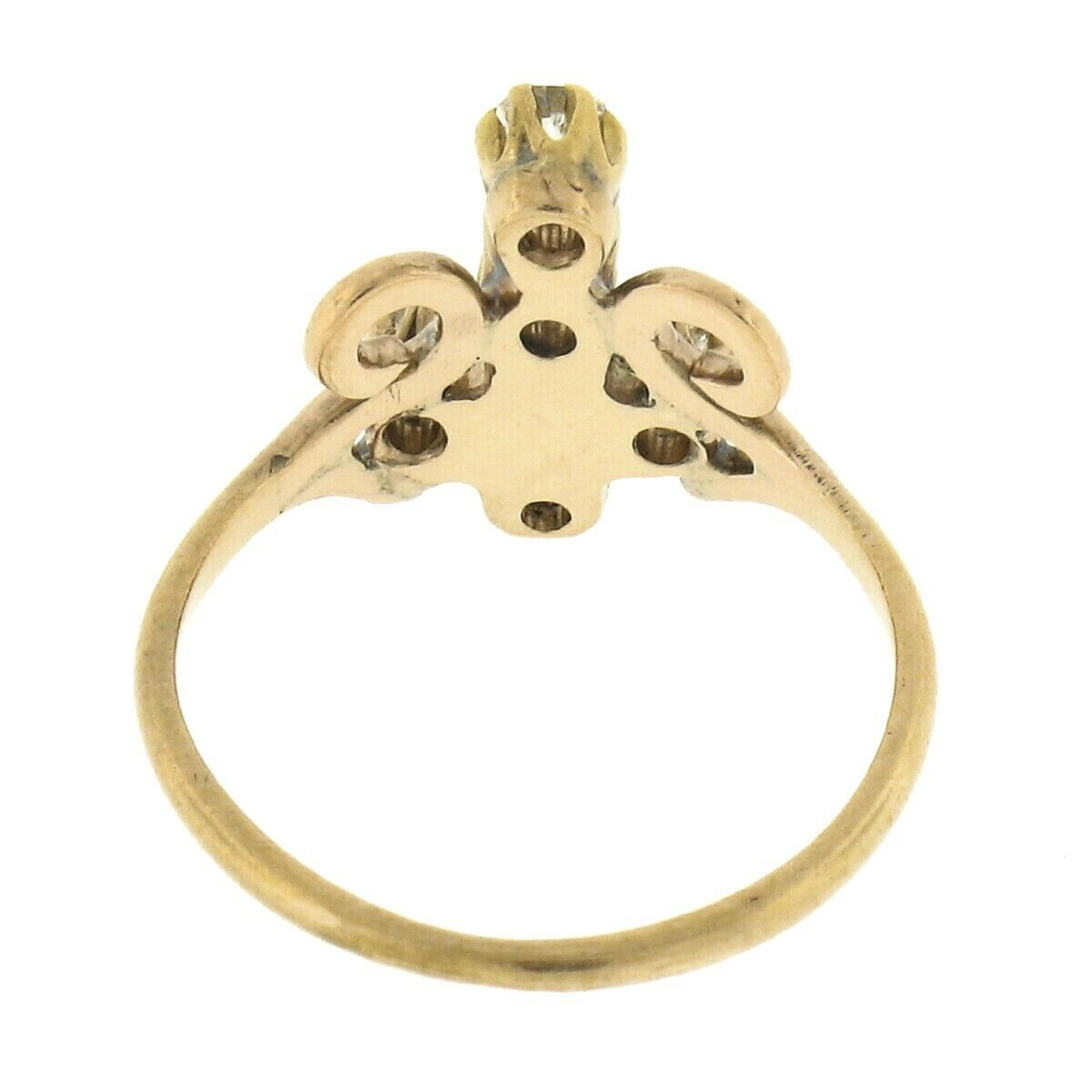 Antique Victorian 14K Gold .60ct Old Mine Diamond Cross w/ Open Swirl Sides Ring In Good Condition For Sale In Montclair, NJ